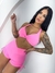 Conjunto short rosa bebê com bolso