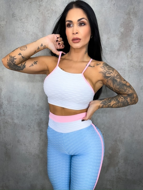 Conjunto brocado duo rosa e azul bebê