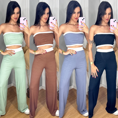 Conjunto Pantalona Bicolor Canelado