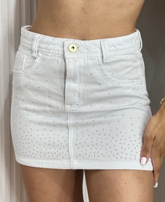 Saia Jeans Branca Strass