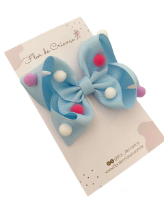 Laço boutique pompom azul