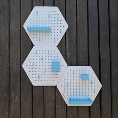 HEXAGO COMBO X3 CON accesorios. BLANCO con CELESTE - Laser3D