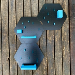 HEXAGO COMBO X3 CON accesorios. NEGRO con CELESTE - Laser3D
