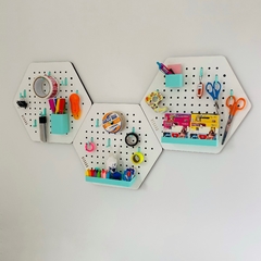HEXAGO COMBO X3 CON accesorios. BLANCO con AQUA