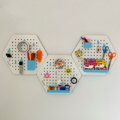 HEXAGO COMBO X3 CON accesorios. BLANCO con CELESTE - comprar online