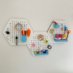 HEXAGO COMBO X3 CON accesorios. BLANCO con CELESTE