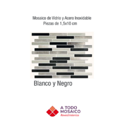 Mosaicos de vidrio y metal LAGUNA BLANCO Y NEGRO 26x30cm - comprar online