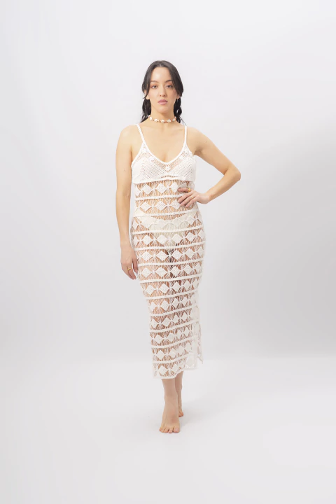 VESTIDO CROCHET LARGO EMILIA - BLANCO - comprar online