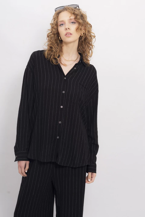 CAMISA MANGA LARGA DE RAYAS ALONDRA - NEGRO - comprar online