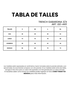 TRENCH GABARDINA 3/4 NALA - I AM | Indumentaria