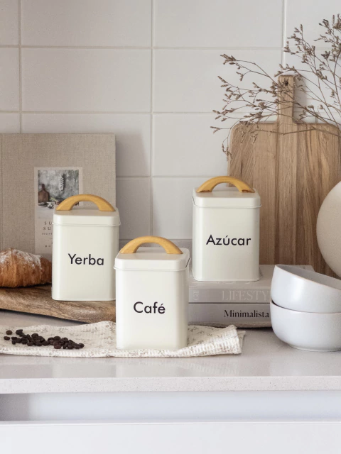 Set x3 Contenedores Crema Manija Bambú GH-0054CM - comprar online