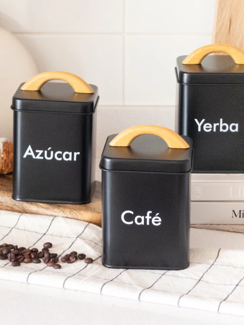 Set x3 Contenedores Negro Manija Bambú GH-0054NG - comprar online