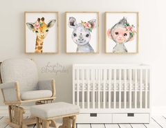 Trípticos de 30 x 40 cm tipo chato en madera natural. Serie Infantil Caritas de Animales - Lupita Estampados. Cuadros y Objetos. Cuadros personalizados y otros.
