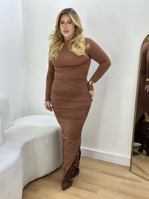 Vestido manga longa marrom REF: 1103