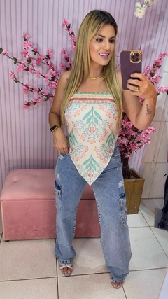 Calça Jeans Cargo Faixa Rosa - Fina Estampa Modas