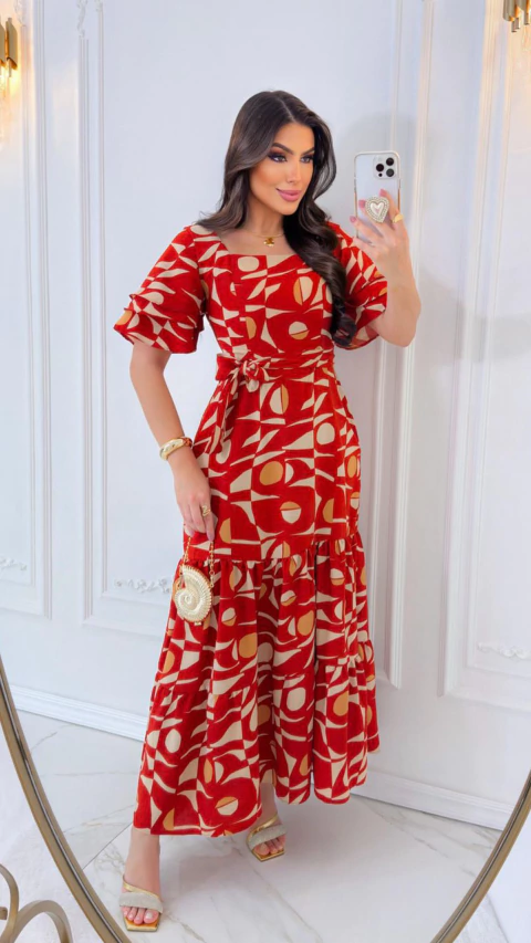 Vestido Tainá - TerraCota/Bege - comprar online