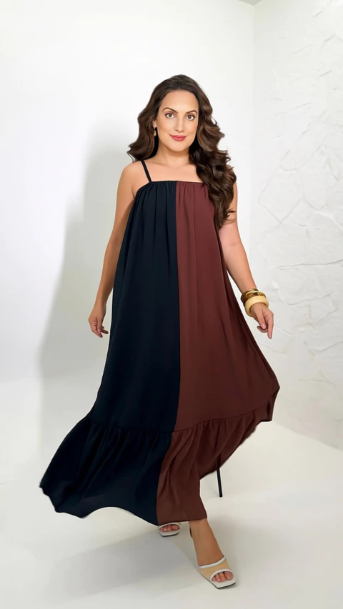 Vestido Bicolor - Preto/Chocolate - comprar online