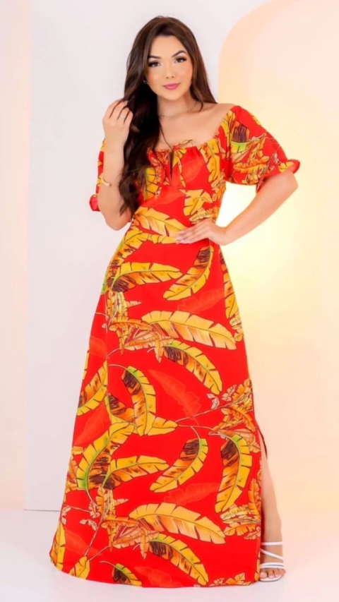 Longo Ester Vermelho Folhas