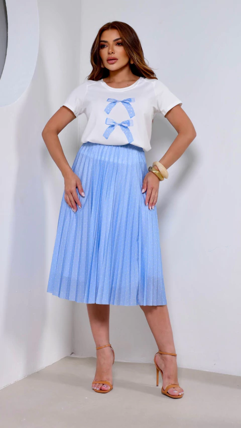 Conjunto Plissado - Laço Poá Azul - comprar online