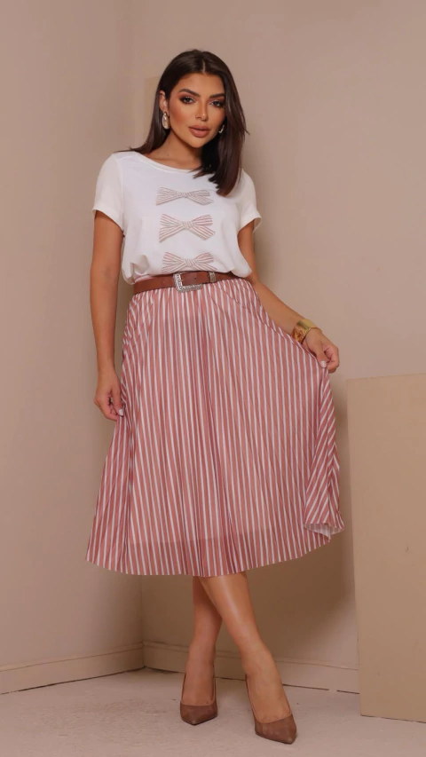 Conjunto Plissado - Laço Listra Marrom Claro - comprar online