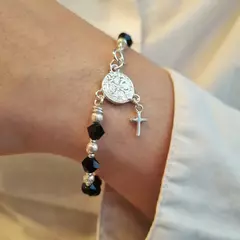 PULSERA CRISTAL DE ROCA IRREGULAR Y BOLAS