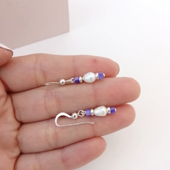 ARO COLGANTE DE DONAS NACAR VIOLETA 3 MM Y PERLA ALRGADA 7 MM - comprar online