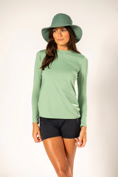 CAMISETA UV FEMININA MANGA LONGA VERDE CANA - loja online