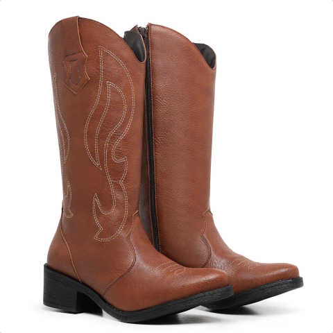 Bota Texana Feminina Cano Alto com Bordado Exclusivo Estilo e Praticidade - comprar online