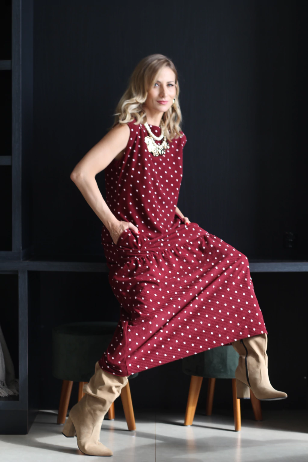 Vestido Midi Poá Marsala