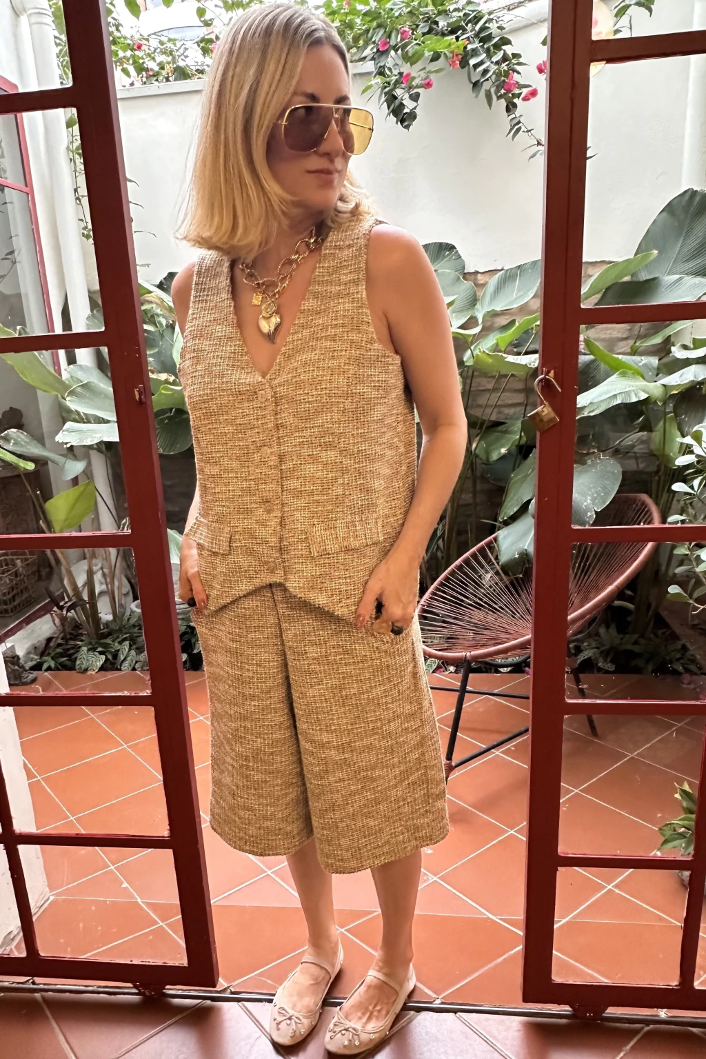 Bermuda Corte Alfaiataria Tweed Escuro