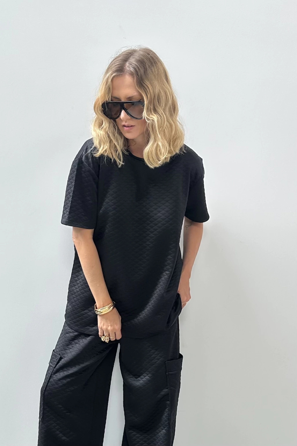 Camiseta Reta Matelassê Preto