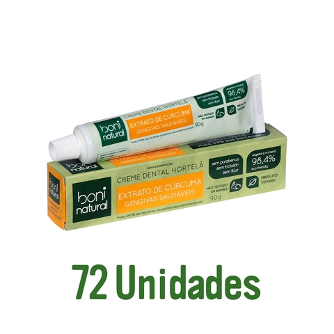 Kit 72 Creme Dental Boni Natural Hortela e Curcuma 90g