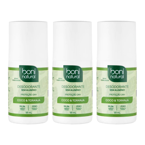 Kit 3 Desodorantes Roll-On Coco e Toranja 55ML Boni Natural - comprar online
