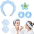 Kit de acessórios para skincare com tiara azul, presilhas, elásticos e pulseiras, utilizado por duas mulheres durante cuidados de beleza.
