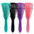 Conjunto de escovas de cabelo em diferentes cores: verde, preto, roxo e rosa.