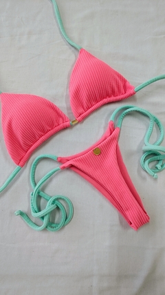 BIQUÍNI LACINHO ANARRUGA ROSA CHICLETE +VERDE ÁGUA