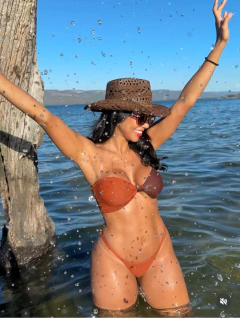 Imagem do BIQUÍNI FITA CARMEL C/ TOP NÓ CONHAQUE+MARROM