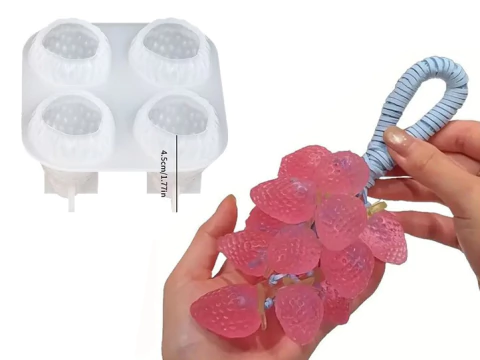 MOLDE SILICONA 4 FRUTILLAS 3D (4028)