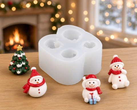 Molde silicona muñecos de nieve y pinito 3D mini (4739) Navidad