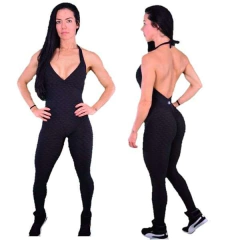 Macacão Fitness Brocado Empina BB Preto Alto Relevo