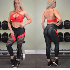 Conjunto Top e Legging Empina BB Preto Enrugado com Vermelho Cirrê