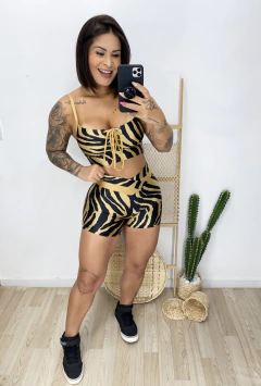 Conjunto Top e Short Empina Bumbum Estampa Zebra Dourada - comprar online