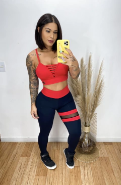 BUTT SCRUNCH LEG BAND RED AND BLACK LEGGINGS