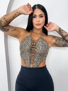 Macacão Empina Bumbum Frente Única Oncinha e Preto - WORKOUTFITBRAZIL