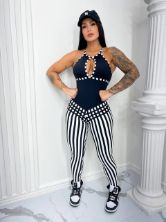 Black and White Striped Jumpsuit