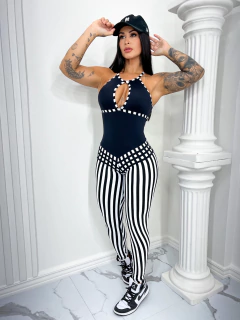 Black and White Striped Jumpsuit - WORKOUTFITBRAZIL