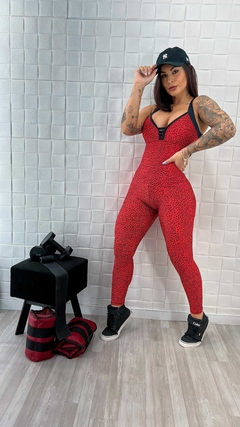 Macacão Legging Empina BB Frente Única Oncinha Cereja - comprar online