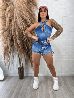 Macacão Curto Empina Bumbum Fake Jeans - WORKOUTFITBRAZIL