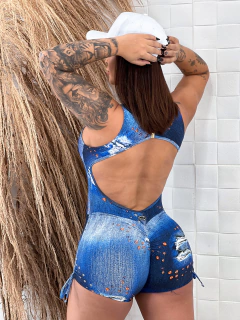Macacão Curto Empina Bumbum Fake Jeans - loja online
