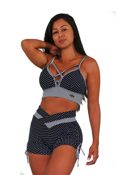 Conjunto Top com Bojo e Short Empina BB Poá Preto com Listras - comprar online